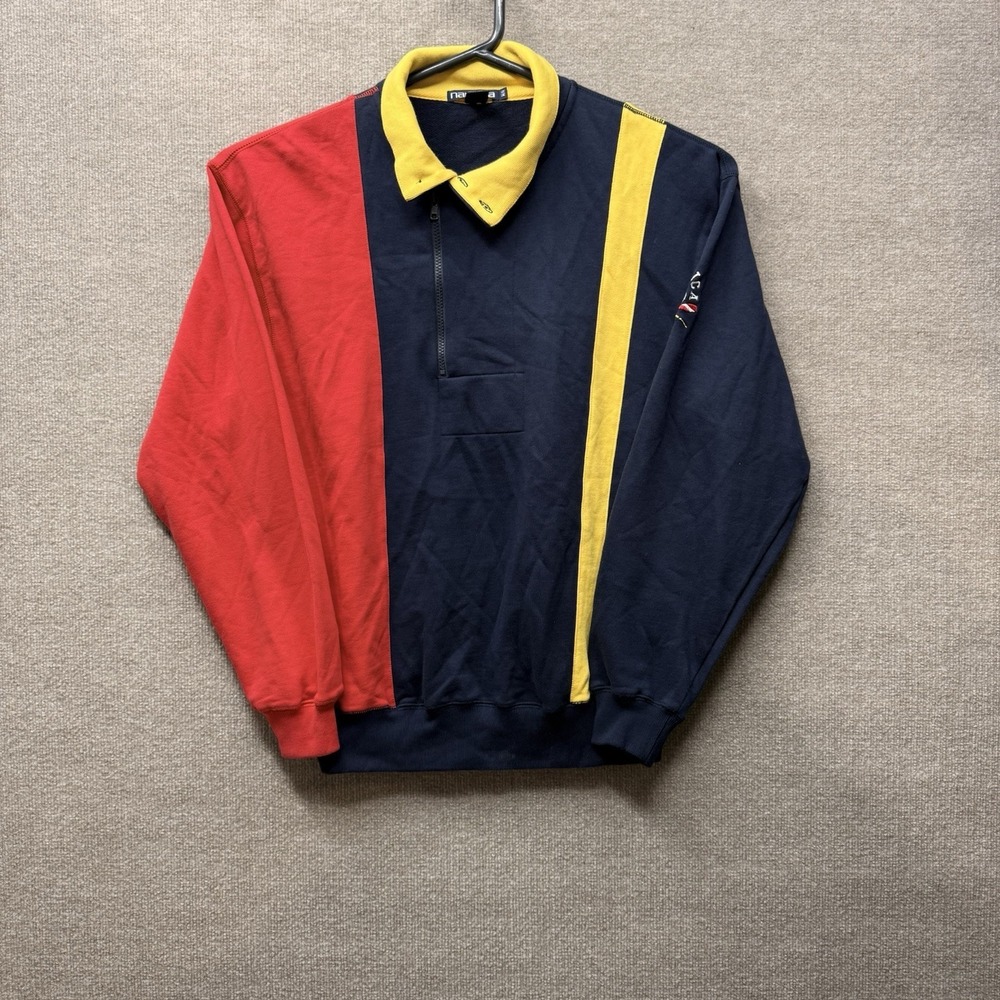 Nautica 2 Piece Set Mens Medium‎ Red Navy Yellow Vintage Fleece Colorblock